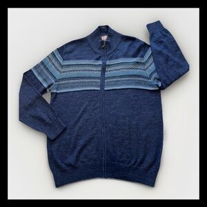 PURE Alpaca Baby Alpaca Nordic Fair Isle Zip Cardigan Blue Sweater Sz L Peru